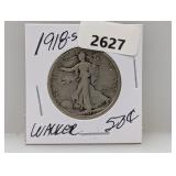 1918-S 90% Silv Walker Half $1 Dollar