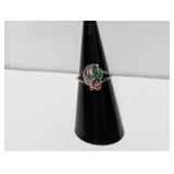 .925 Sterl Green Turquoise/Coral Ring Sz 6