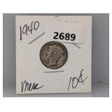 1940 90%Silv Mercury Dime