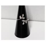 .925 Sterl Clear Stone Leaves Adjustable Ring