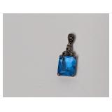 .925 Sterl Blue Stone/Marcasite Pendant