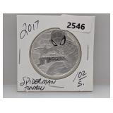 2017 1oz .999 Silv Spiderman Tuvalu