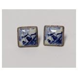 .925 Sterl Hand Painted Delft Blue Clip On