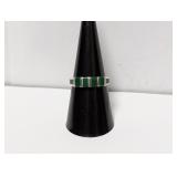 .925 Sterl Green Stone Inlay Ring Sz 8