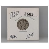 1936 90%Silv Mercury Dime