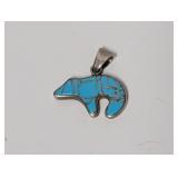 .925 Sterl Turquoise Bear Pendant