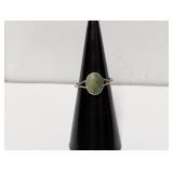 .925 Sterl Oval Green Stone Ring Sz 5