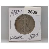 1937-D 90% Silv Walker Half $1 Dollar