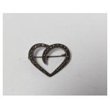 .925 Sterl Marcasite Heart Brooch