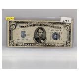 1934-A Blue Seal $5 Silv Certificate