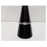 .925 Sterling Diamond Flower Ring Sz 9
