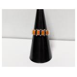 .925 Sterl Orange Stone Ring Sz 6.5
