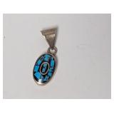 .925 Sterl Turquoise Oval Pendant