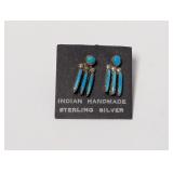 NOS .925 Sterl Indian Handmade Turquoise Earrings