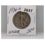 1936-D 90% Silv Walker Half $1 Dollar
