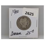 1900 90% Silv Barber Quarter
