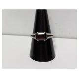 .925 Sterl Split Shank Red Stone Ring Sz 9