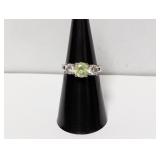 .925 Sterl Green/Yellow Center Stone Ring Sz 7