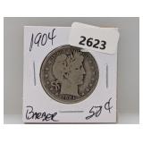 1904 90% Silv Barber Half $1 Dollar