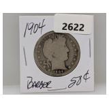 1904 90% Silv Barber Half $1 Dollar