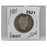 1901 90% Silv Barber Half $1 Dollar