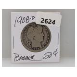 1908-D 90% Silv Barber Half $1 Dollar