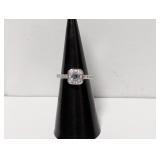.925 Sterl Blue Stone/Diamond Accent Ring Sz 5