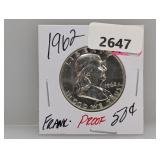 1962 90% Silv PF Franklin Half $1 Dollar