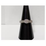 .925 Sterl Diamond Cluster Solitaire Ring Sz 7