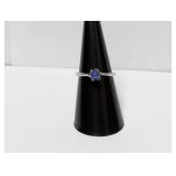 .925 Sterl Milky Blue Cabochon Stone Ring Sz 7