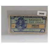 Five Cent Military Payment Certificate