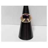 Vermeil Purple/Yellow Stone Ornate Ring Sz 5