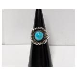 .925 Sterling Turquoise Braided Halo Ring Sz 5.5