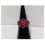 Vermeil Red Stone Cluster Ring Sz 6