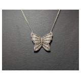 18" .925 Sterling Diamond Butterfly Necklace