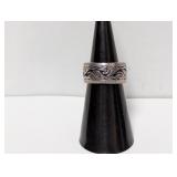 .925 Sterling Wide Band Filigree Ring Sz 5