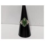 .925 Sterling Green Marquise Cabochon Ring Sz 7