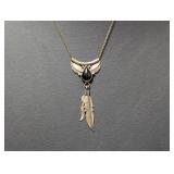18" .925 Sterling Black Stone Feather Necklace