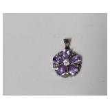 .925 Sterling Purple Floral Pendant