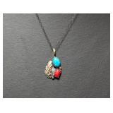 18" .925 Sterling Turquoise & Red Coral Necklace