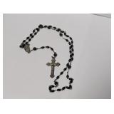 30" .925 Sterl Black Beaded Rosary Necklace