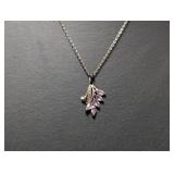 18" .925 Sterl Chain w/Purple Stone & Diam Pendan