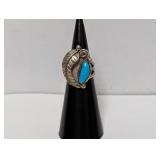 .925 Sterl Southwestern Turquoise Ring Sz 3