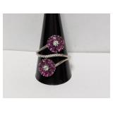 .925 Sterl Pink Stone Floral Ring Sz 12
