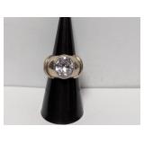 .925 Sterl Lg Oval Clear Stone Ring Sz 6.5