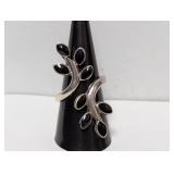 .925 Sterl Onyx Inlay Adj Leaves Ring