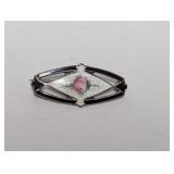 .925 Sterl Oval Enamel Rose Brooch