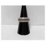 .925 Sterl Blue Stone/CZ Cluster Band Sz 7.5