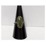 .925 Sterl Elongated Green Stone Ring sz 7.5