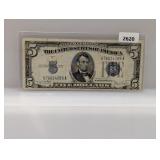 1934-D Blue Seal $5 Silver Certificate